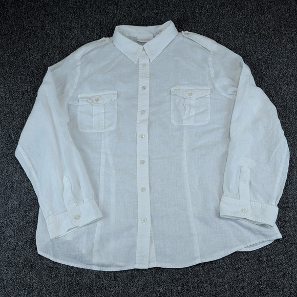 Chico's Safari Coastal Linen Blend Button Down Shirt Women Size 3 White Utility — photo 2